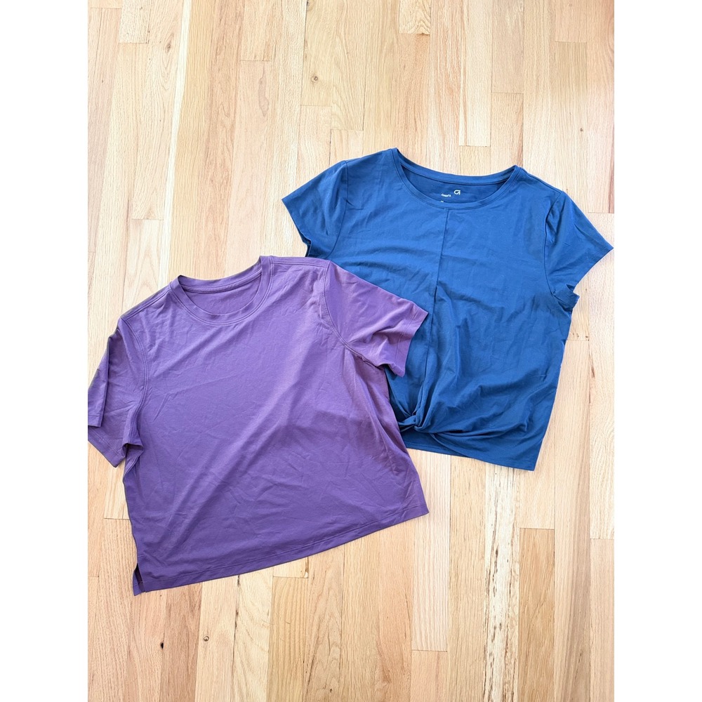 Lululemon Tee Purple & GapFit Twist Front Navy Blue Top Bundle Workout Women M